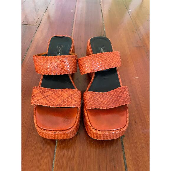 Via Spiga Made in Italy Orange Snakeskin Platform Wedge Sandals Size 8M Y2K - Picture 4 of 7